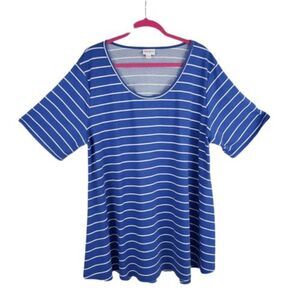 classic blue stripe scoop-neck flowy tee / relaxed everyday top – women’s 3XL